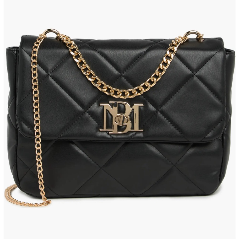 Badgley Mischka Black Quilted Crossbody Bag with Gold Chain